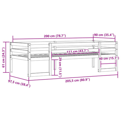 Giroletto per Bambini 90x200 cm in Legno Massello di Pino