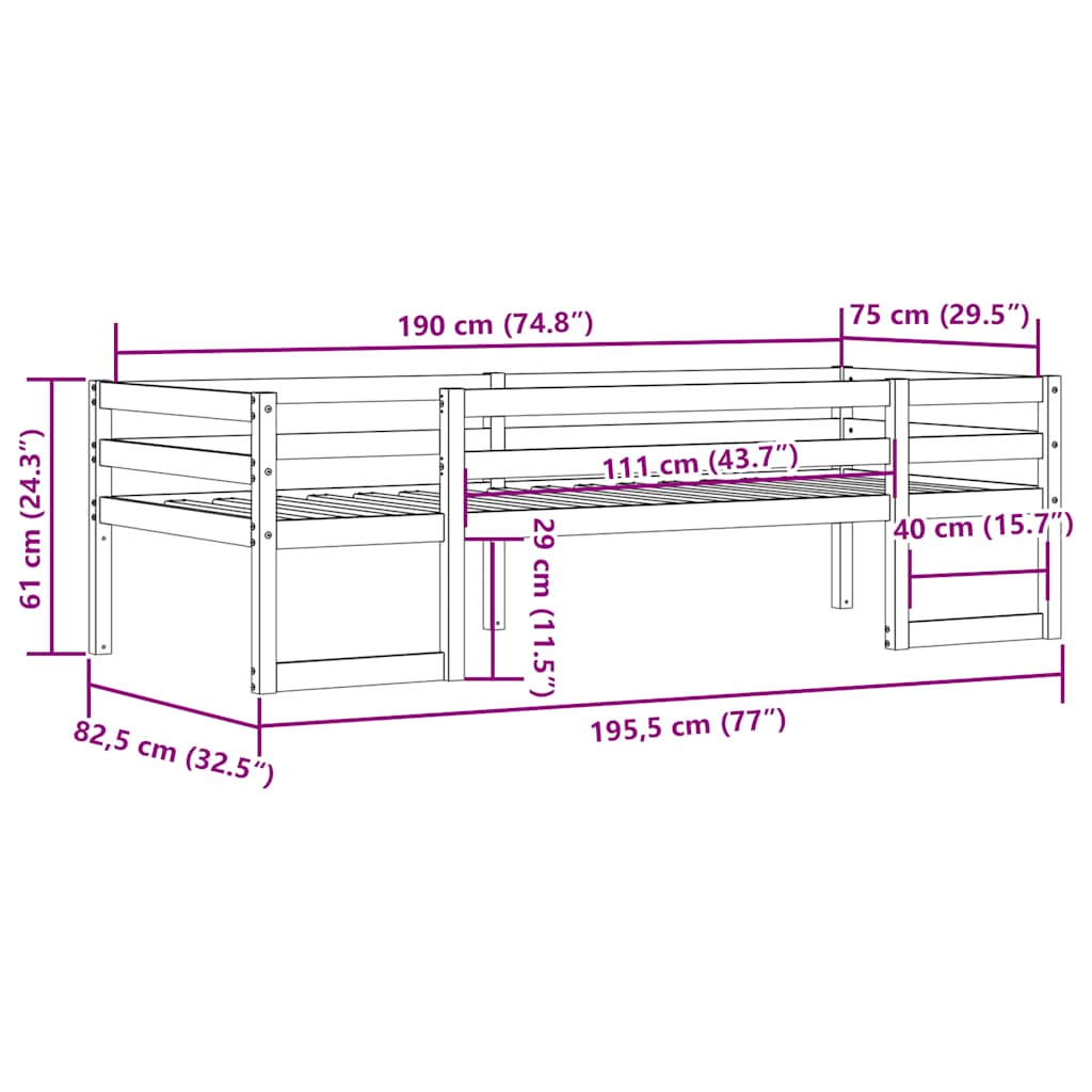 Giroletto Bambini Marrone Cera 75x190 cm Legno Massello di Pino
