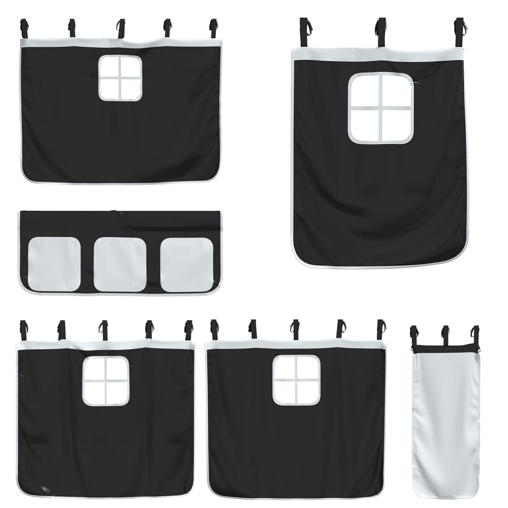 Letto a Castello con Scivolo e Tende Bianco e Nero 90x200 cm - homemem39