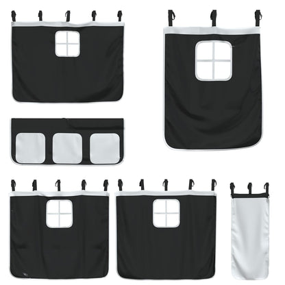 Letto a Castello con Scivolo e Tende Bianco e Nero 90x200 cm - homemem39