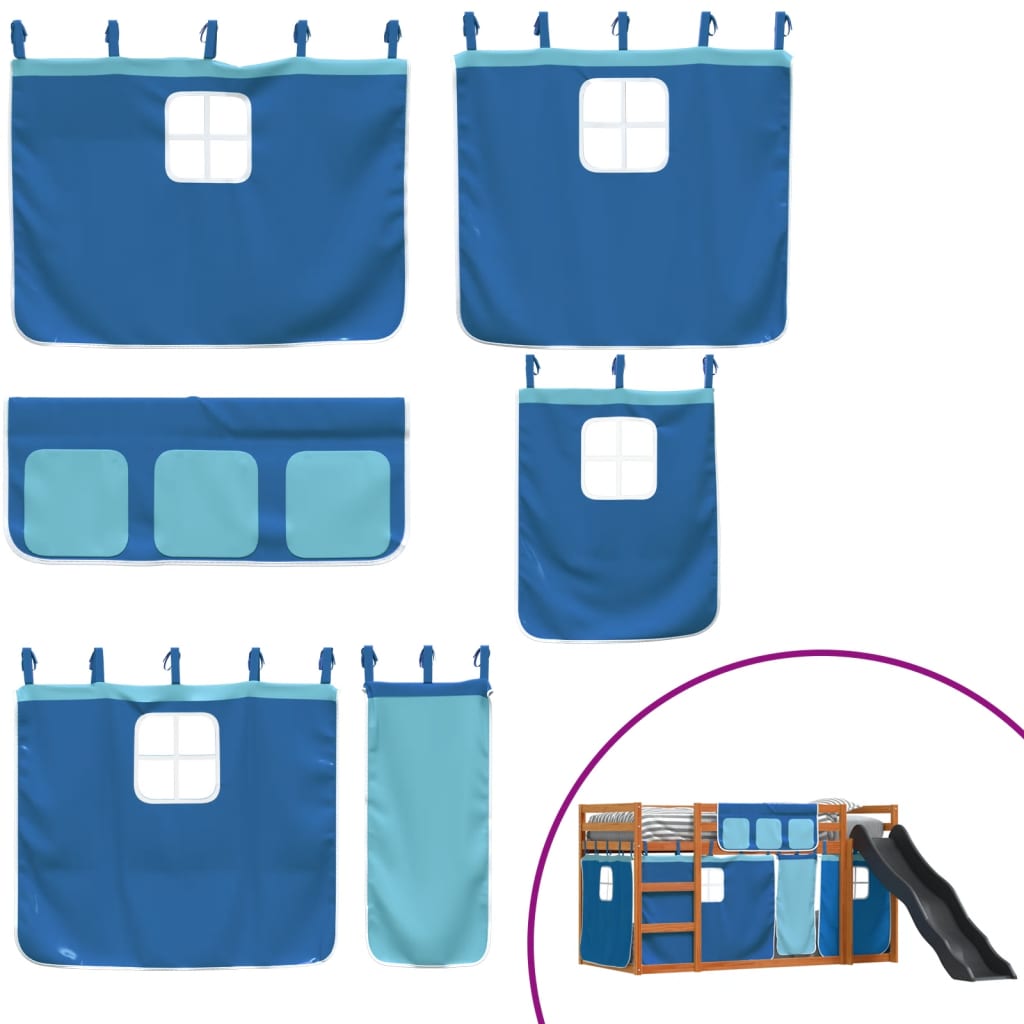 Letto a Castello con Scivolo e Tende Blu 90x200 cm - homemem39
