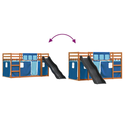 Letto a Castello con Scivolo e Tende Blu 90x200 cm - homemem39