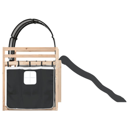 Letto a Castello con Scivolo e Tende Bianco e Nero 80x200 cm