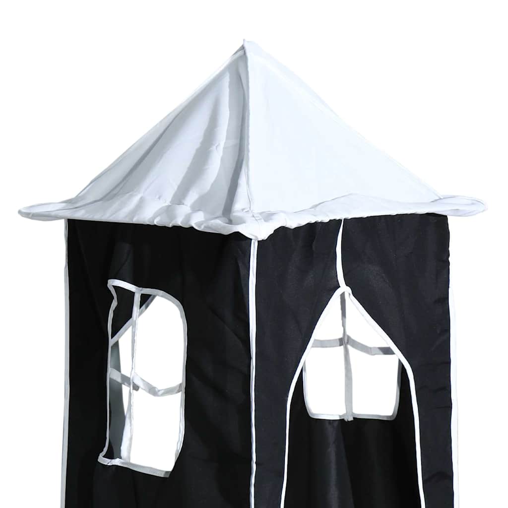 Letto a Castello con Scivolo e Tende Bianco e Nero 80x200 cm