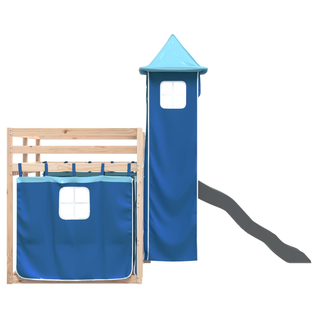 Letto a Castello con Scivolo e Tende Blu 80x200 cm - homemem39