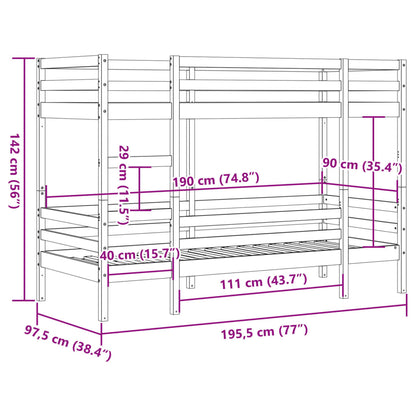 Letto a Castello senza Materasso Bianco 90x190cm Massello Pino