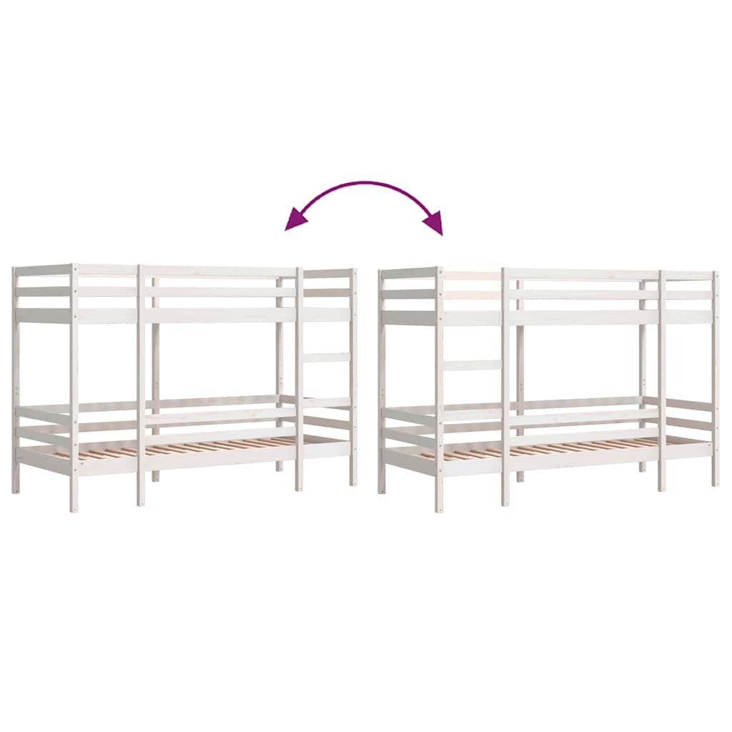Letto a Castello Bianco 75x190 cm in Legno Massello di Pino