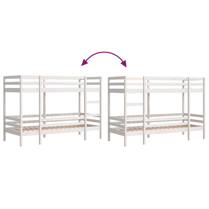 Letto a Castello Bianco 75x190 cm in Legno Massello di Pino