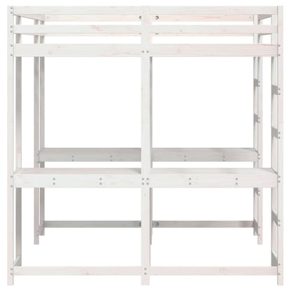 Letto Soppalco Scrivania e Scala Bianco 160x200cm Massello Pino