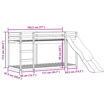 Letto a Castello Scivolo e Scala 90x190 cm Legno Massello Pino