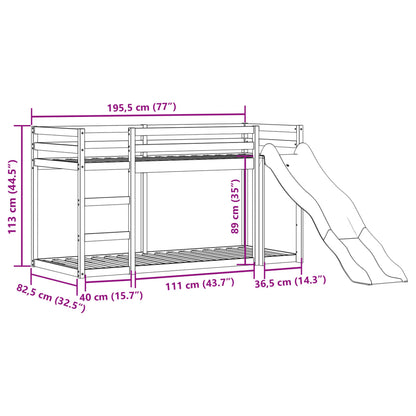 Letto a Castello Scivolo e Scala 75x190 cm Legno Massello Pino