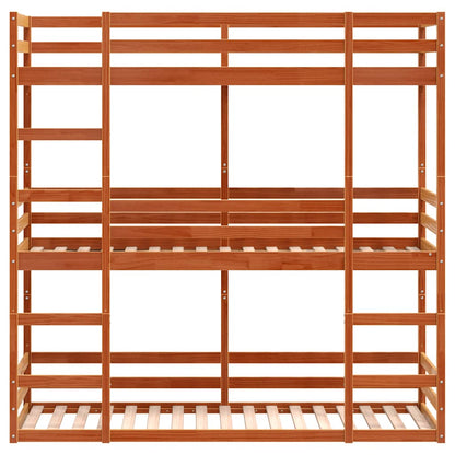 Letto Castello Triplo Marrone Cera 90x200cm Legno Massello Pino