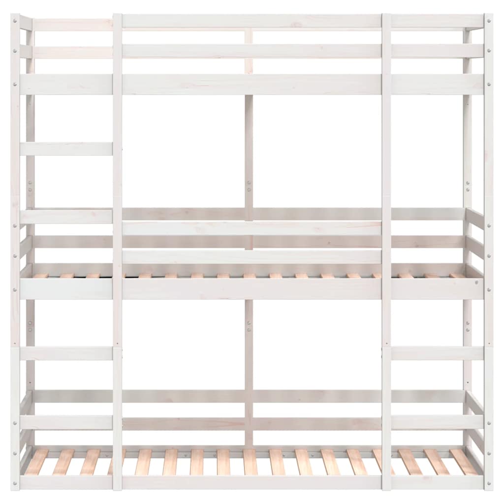 Letto a Castello Triplo Bianco 90x190 cm Legno Massello di Pino