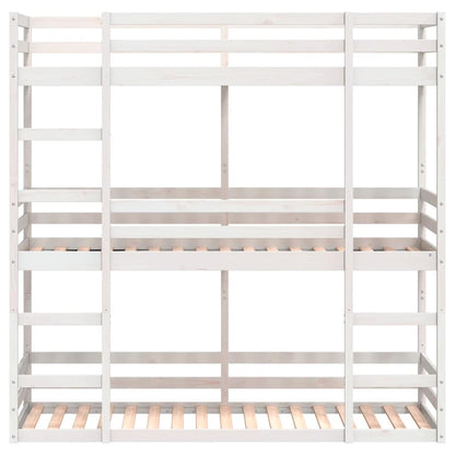 Letto a Castello Triplo Bianco 90x190 cm Legno Massello di Pino