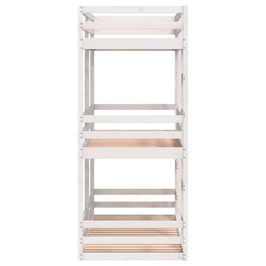 Letto a Castello Triplo Bianco 90x190 cm Legno Massello di Pino