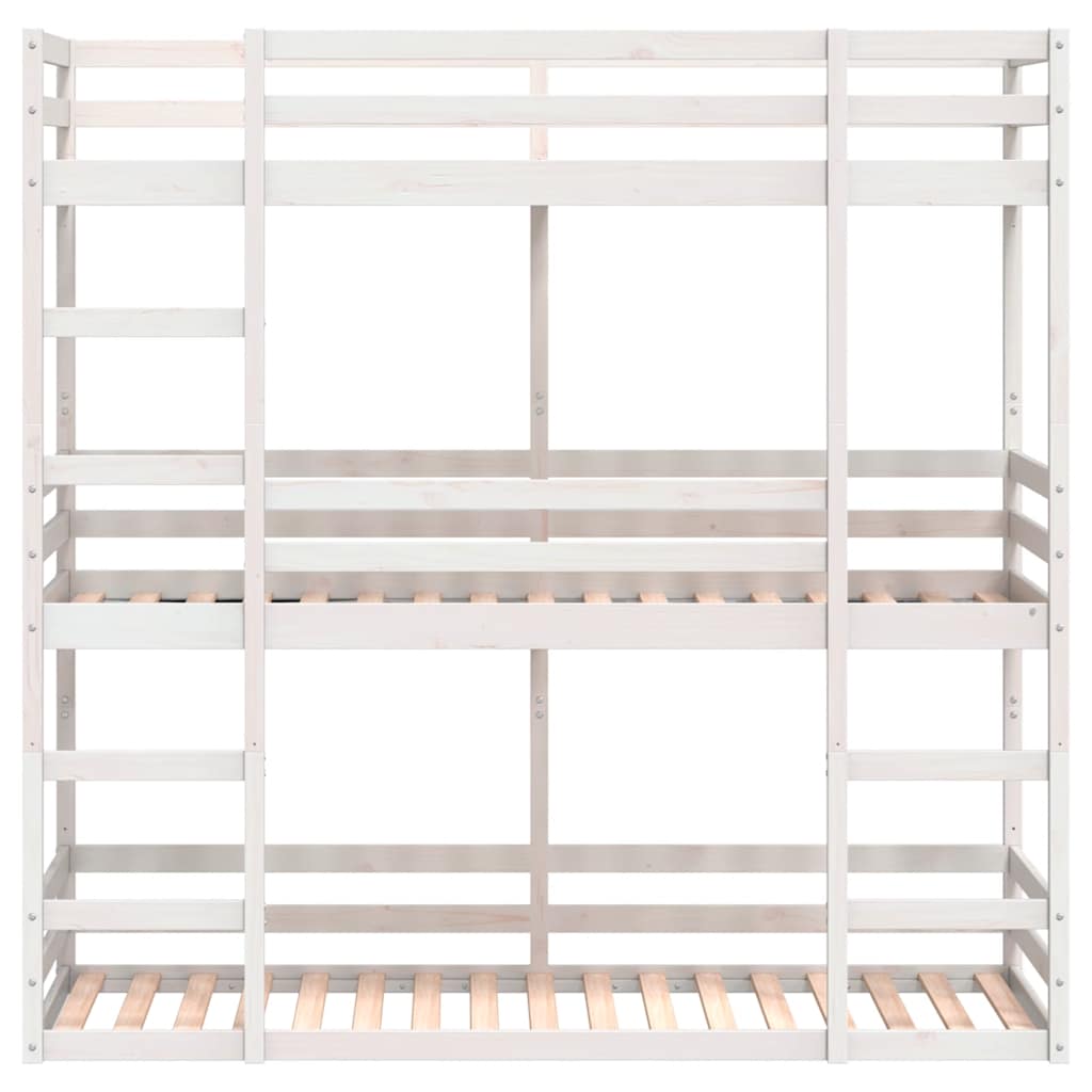 Letto a Castello Triplo Bianco 75x190 cm Legno Massello di Pino