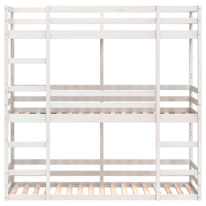 Letto a Castello Triplo Bianco 75x190 cm Legno Massello di Pino