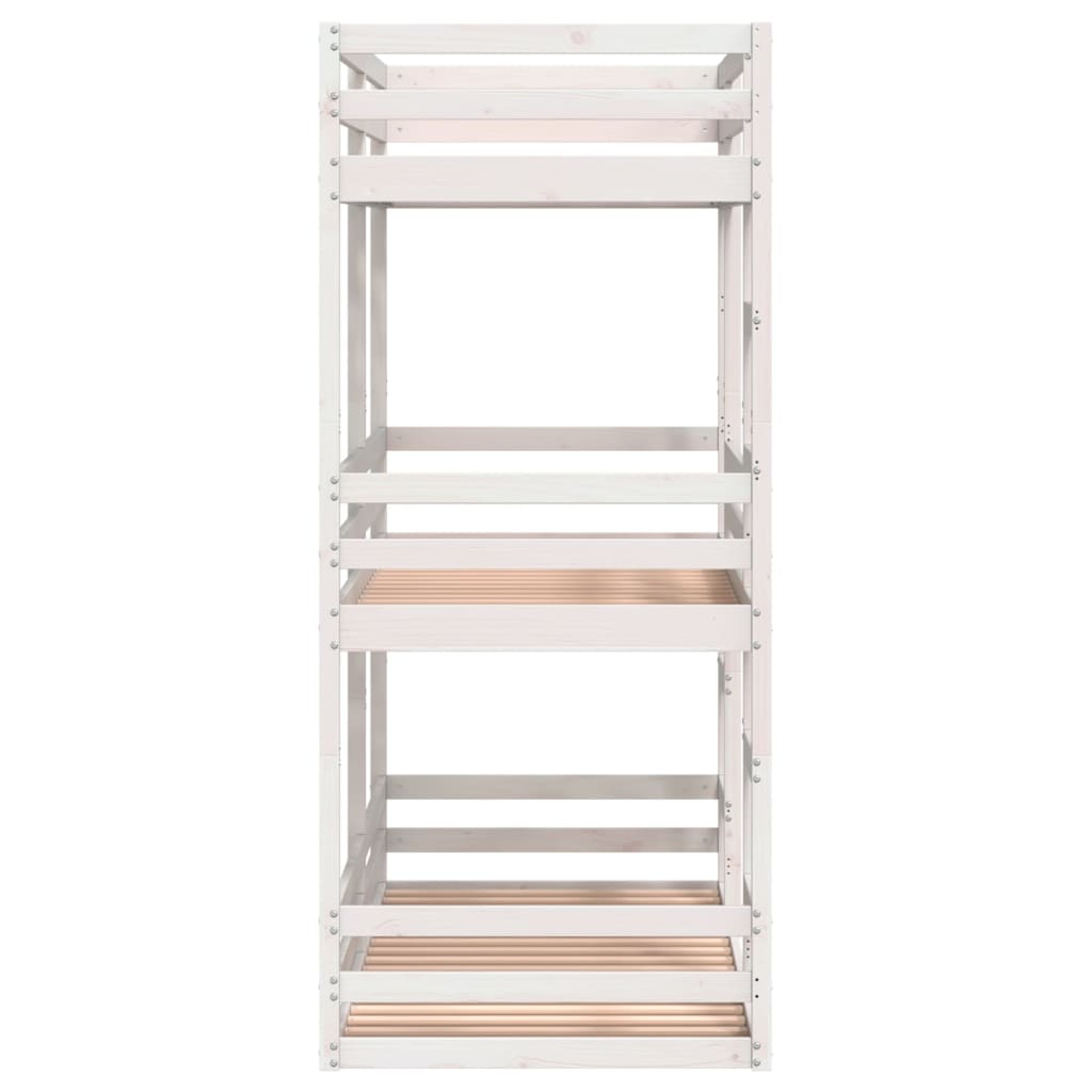 Letto a Castello Triplo Bianco 75x190 cm Legno Massello di Pino