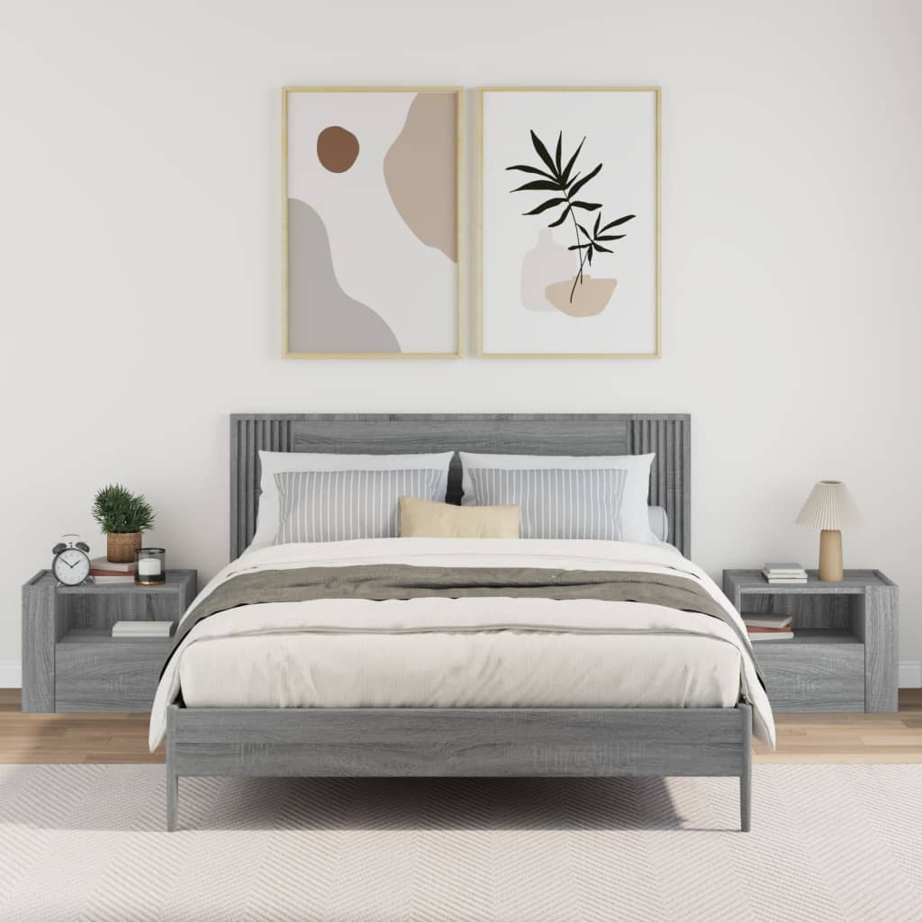 Comodini a Muro 2 pz Grigio Sonoma 45x30x35 cm | homemem39