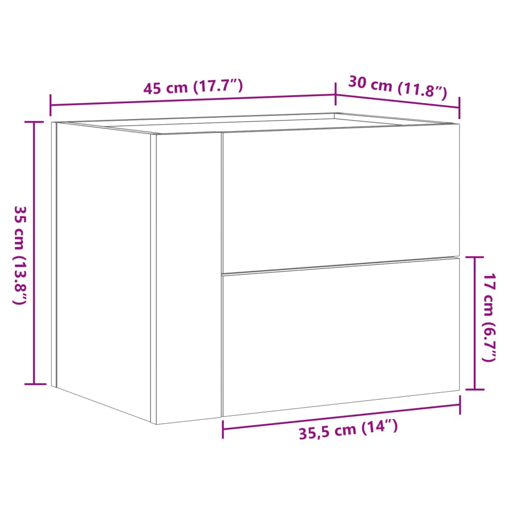 Comodino a Muro Grigio Cemento 45x30x35 cm | homemem39