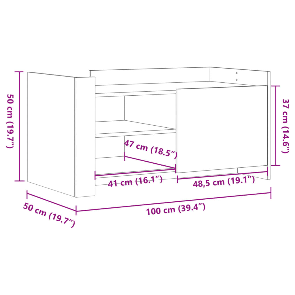 Tavolino Salotto Rovere Marrone 100x50x50 cm Legno Multistrato