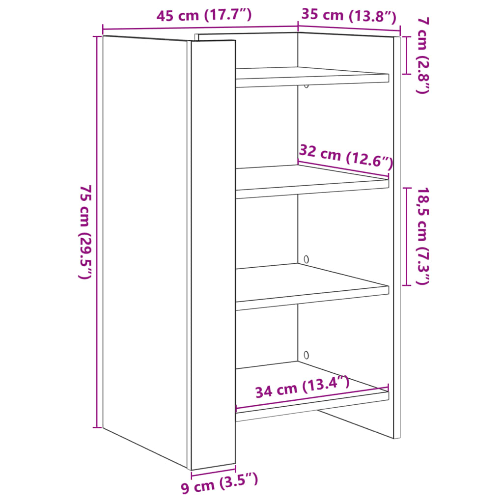 Credenza Bianca 45x35x75 cm in Legno Multistrato