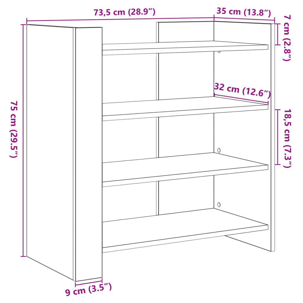 Credenza Bianca 73,5x35x75 cm in Legno Multistrato