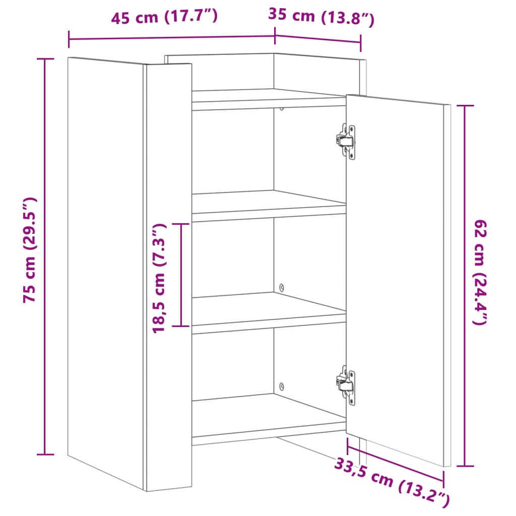 Credenza Bianca 45x35x75 cm in Legno Multistrato