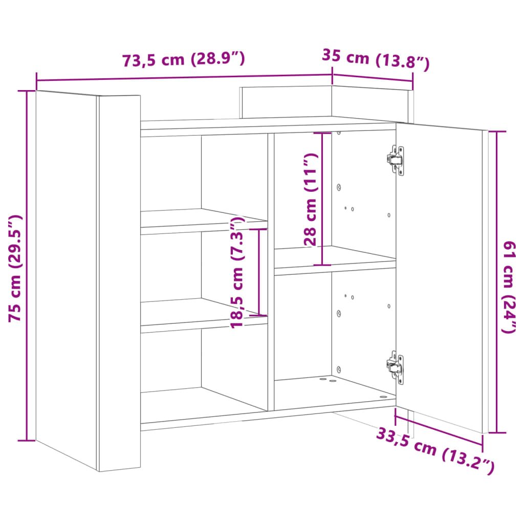 Credenza Bianca 73,5x35x75 cm in Legno Multistrato