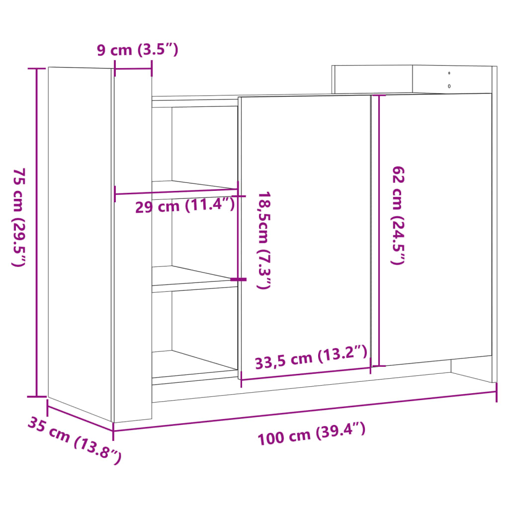 Credenza Bianca 100x35x75 cm in Legno Multistrato