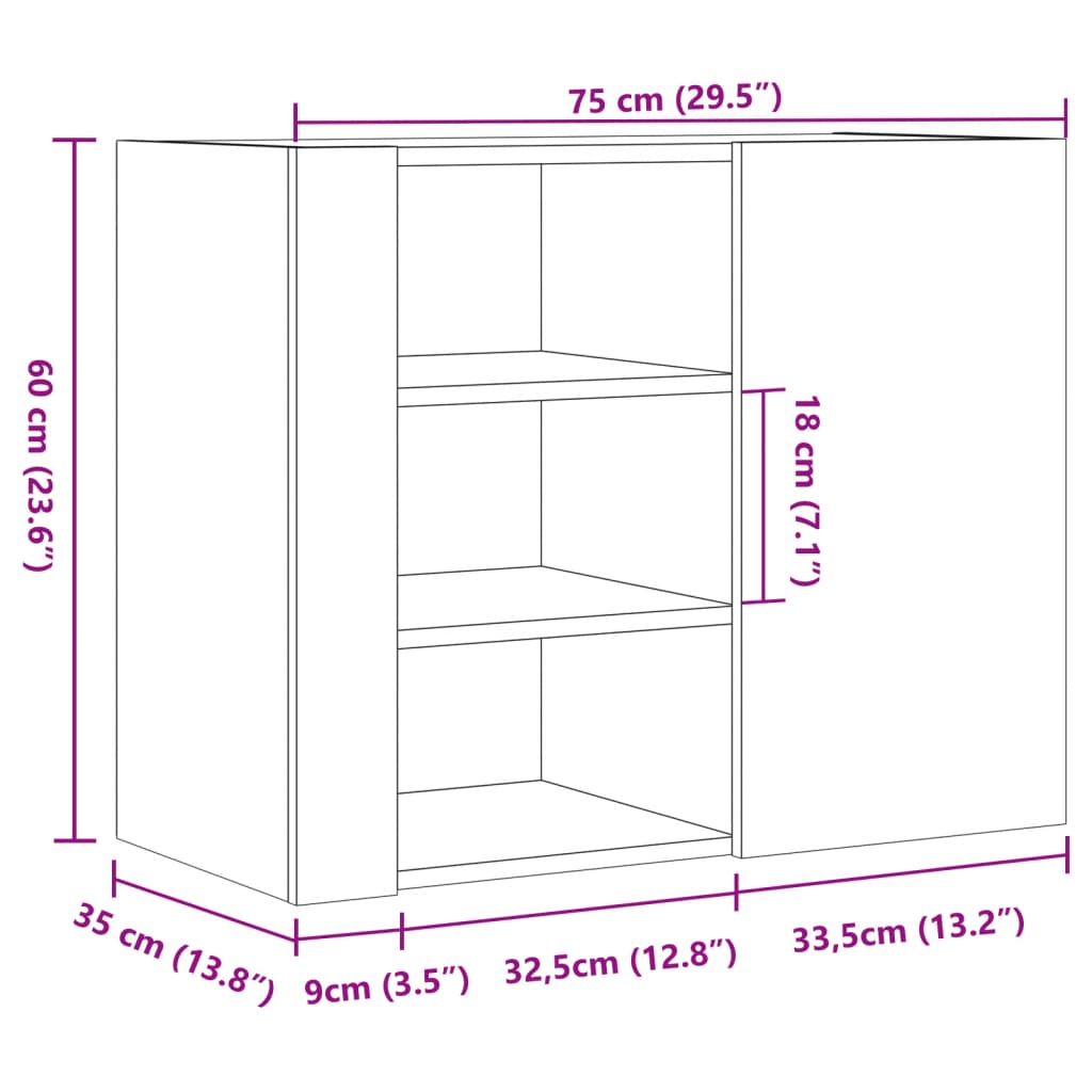 Armadietto a Muro Rovere Fumo 75x35x60 cm in Truciolato