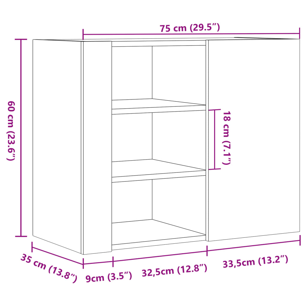 Armadietto a Muro Grigio Sonoma 75x35x60 cm in Truciolato