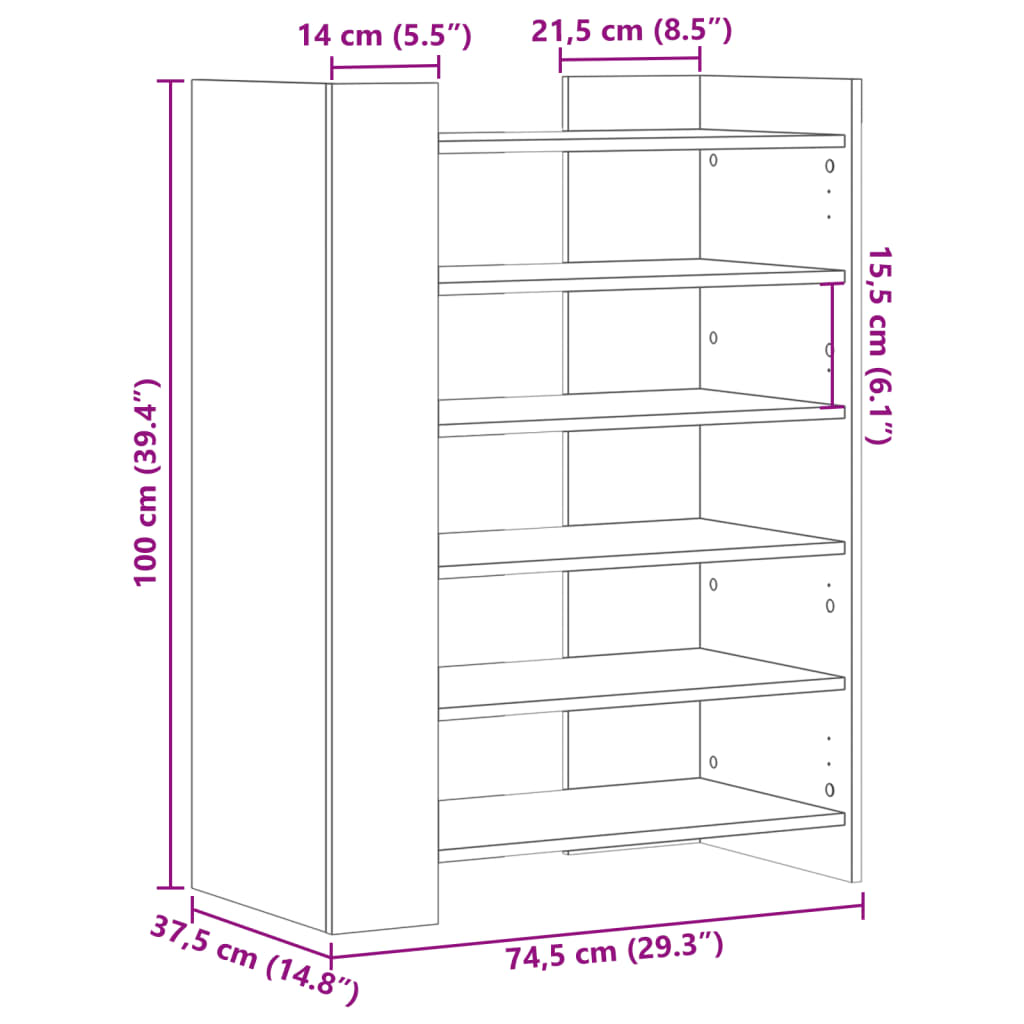 Scarpiera Nera 74,5x37,5x100 cm in Legno Multistrato