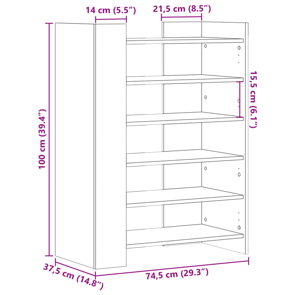 Scarpiera Grigio Sonoma 74,5x37,5x100 cm in Legno Multistrato