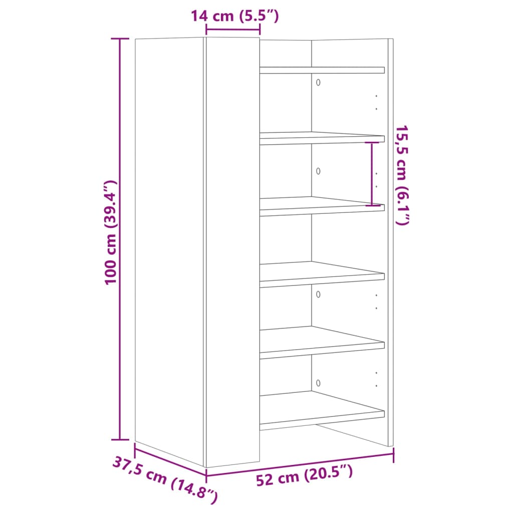 Scarpiera Nera 52x37,5x100 cm in Legno Multistrato