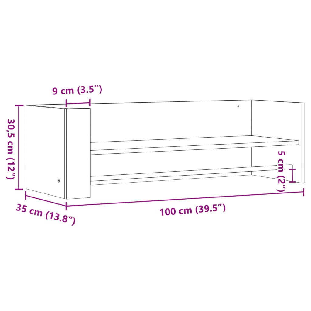 Mensola a Muro Rovere Marrone 100x35x30,5 cm Legno Multistrato