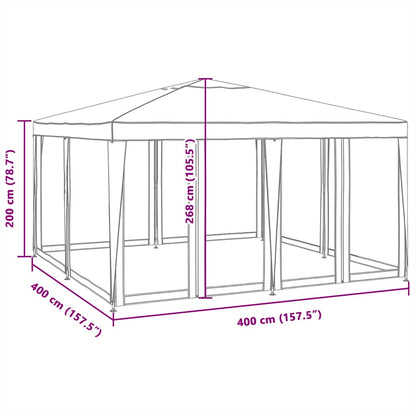 Tenda per Feste con 8 Pareti Laterali in Rete Bianco 4x4 m HDPE | homemem39