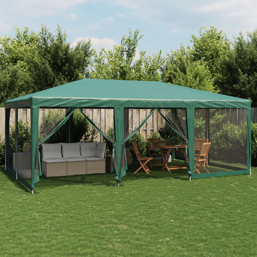 Tenda per Feste con 10 Pareti Laterali in Rete Verde 6x4 m HDPE | homemem39