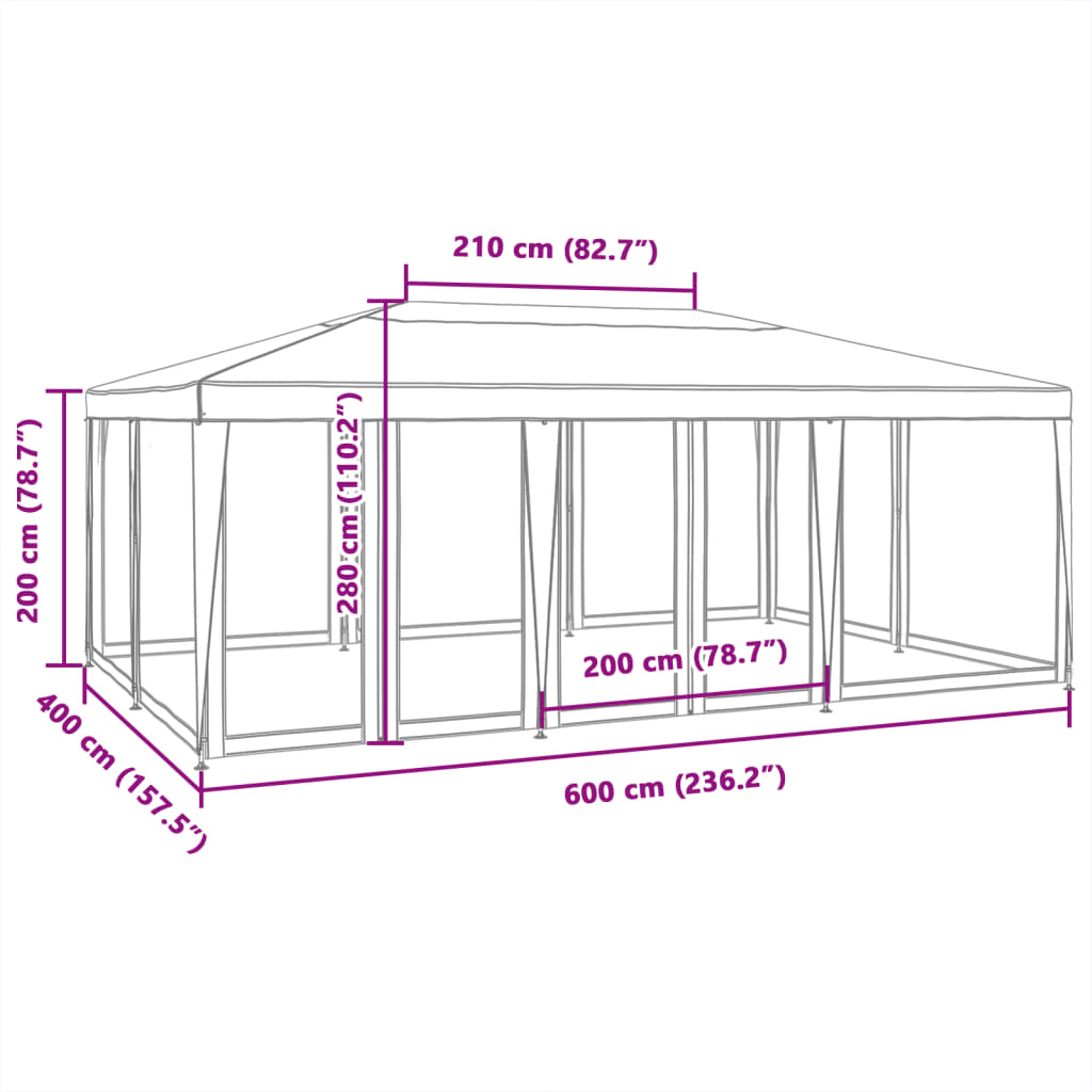 Tenda per Feste con 10 Pareti in Rete Antracite 6x4 m in HDPE | homemem39