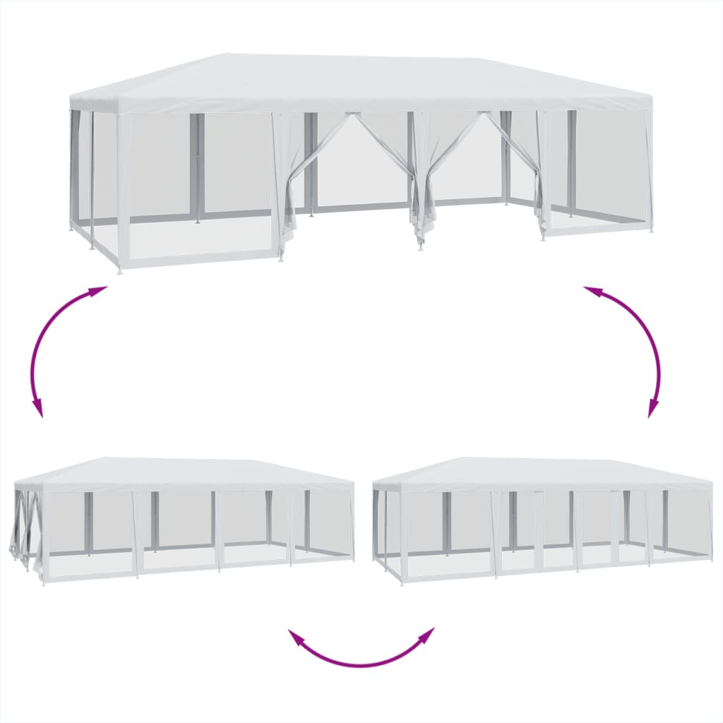 Tenda per Feste con 12 Pareti Laterali in Rete Bianco 8x4m HDPE | homemem39