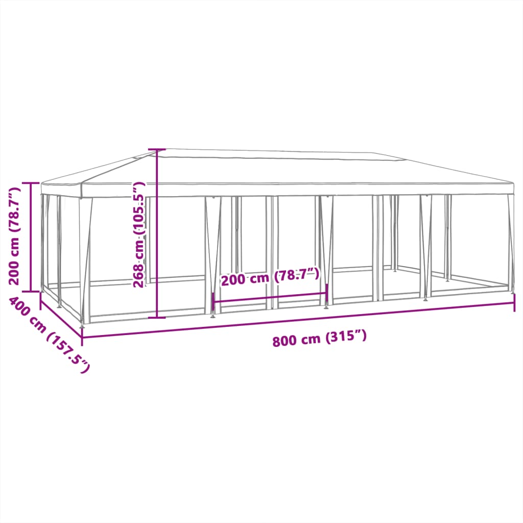 Tenda per Feste con 12 Pareti Laterali in Rete Bianco 8x4m HDPE | homemem39