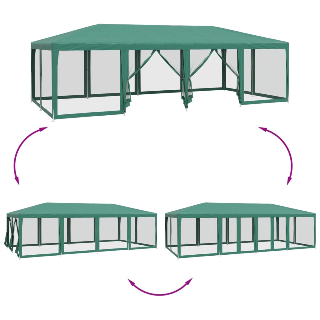 Tenda per Feste con 12 Pareti Laterali in Rete Verde 8x4 m HDPE | homemem39