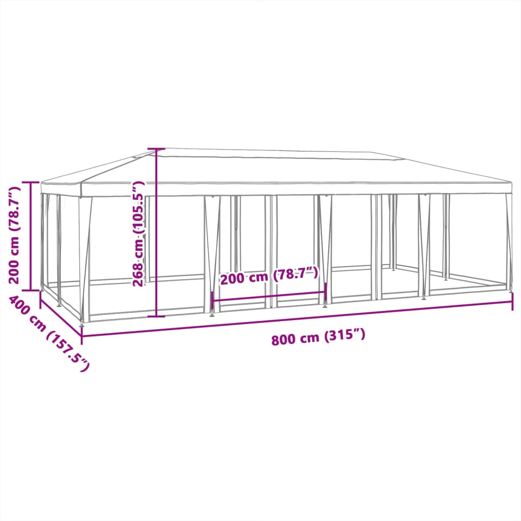 Tenda per Feste con 12 Pareti in Rete Antracite 8x4 m in HDPE | homemem39