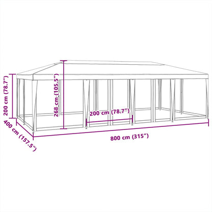 Tenda per Feste con 12 Pareti Laterali in Rete Rossa 8x4 m HDPE | homemem39
