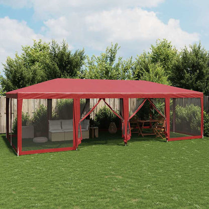Tenda per Feste con 12 Pareti Laterali in Rete Rossa 8x4 m HDPE | homemem39