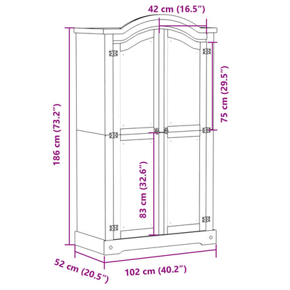 Armadio Corona 102x52x186 cm in Legno Massello di Pino