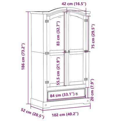 Armadio Corona Bianco 102x52x186 cm in Legno Massello di Pino