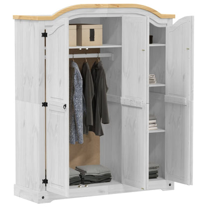 Corona White Wardrobe 151.5x52x186 cm in Solid Pine Wood