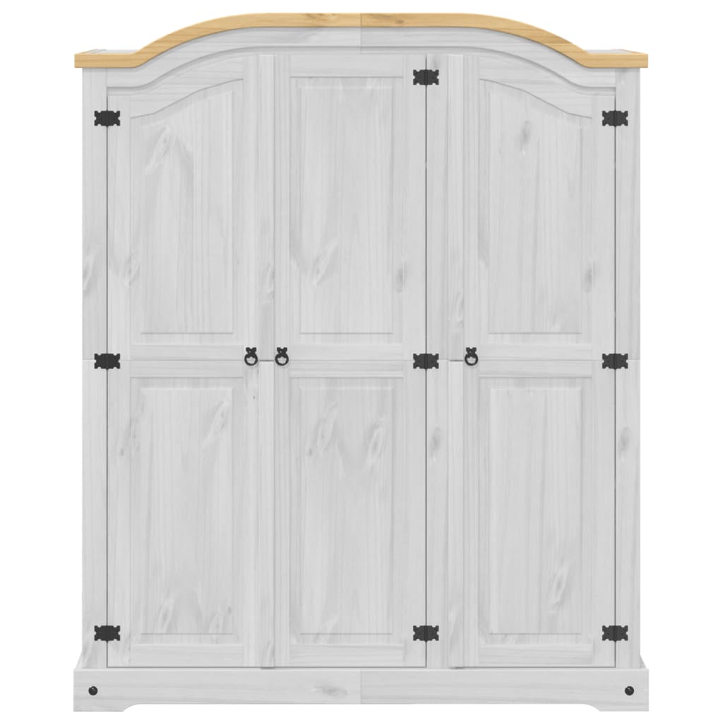 Corona White Wardrobe 151.5x52x186 cm in Solid Pine Wood