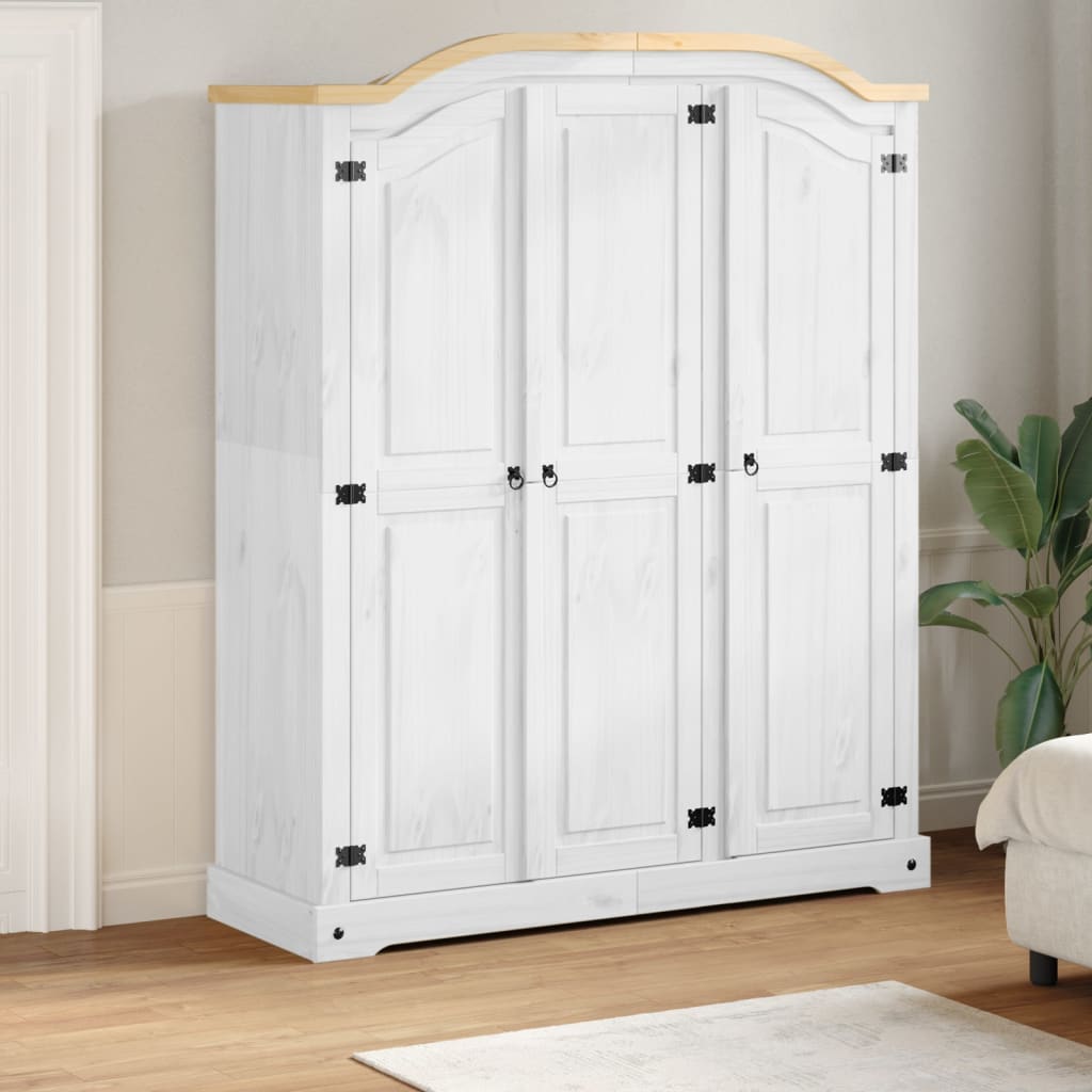 Corona White Wardrobe 151.5x52x186 cm in Solid Pine Wood